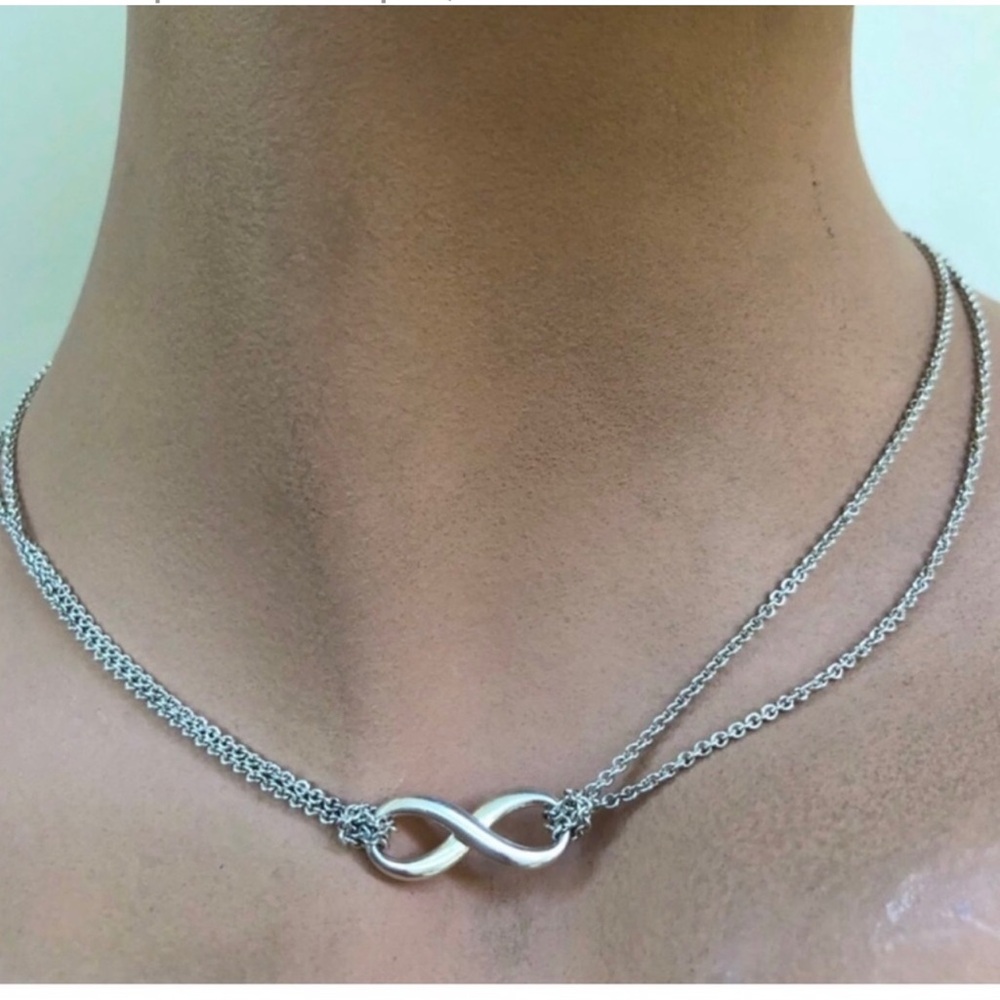 🔴🆑Authentic TIFFANY & CO Sterling Silver Infinity Double Chain Necklace 🆑🔴 - Picture 2 of 8